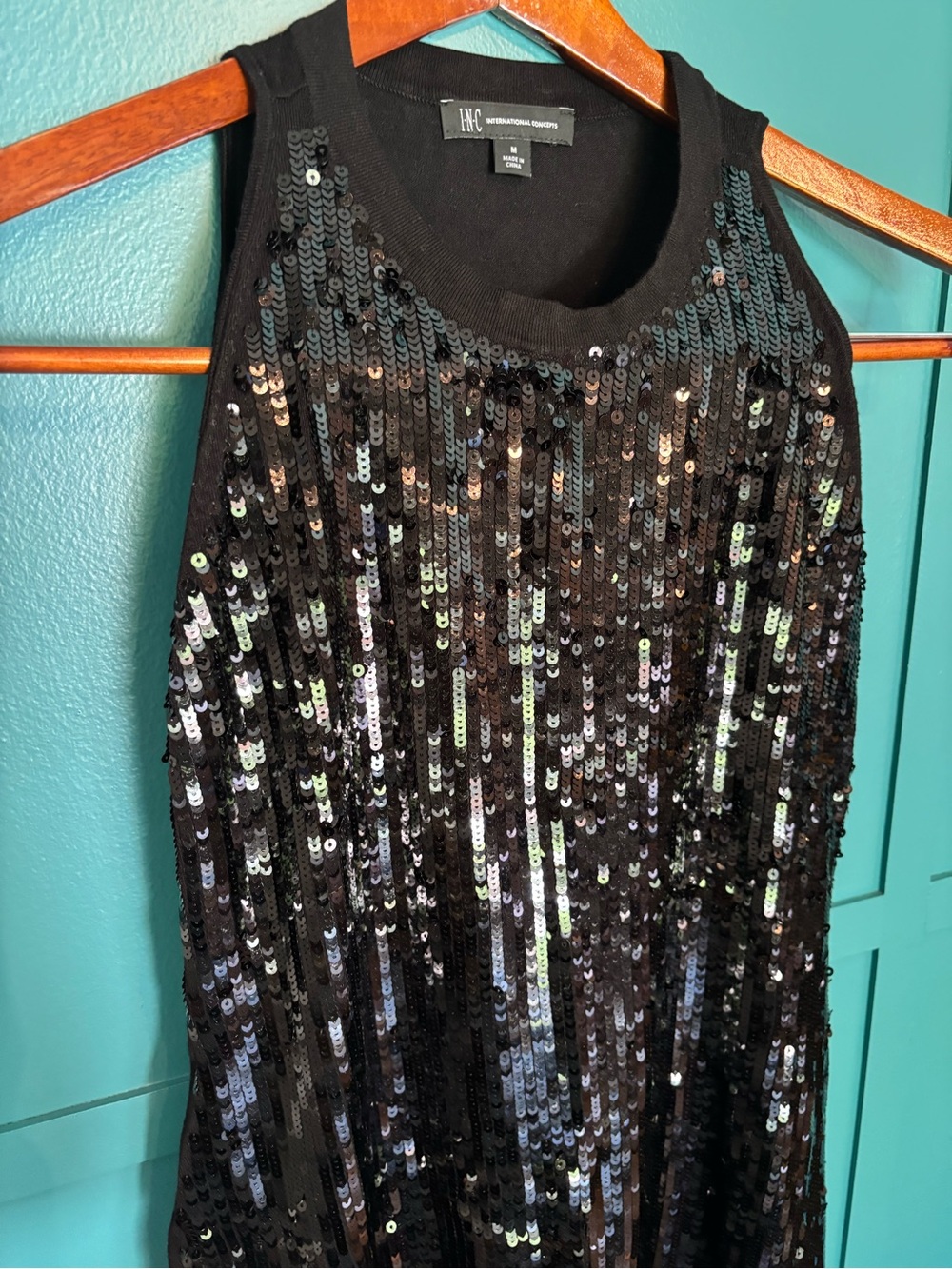 INC International Concepts Black Sequin Sweater Dress Size Medium - Picture 2 of 6